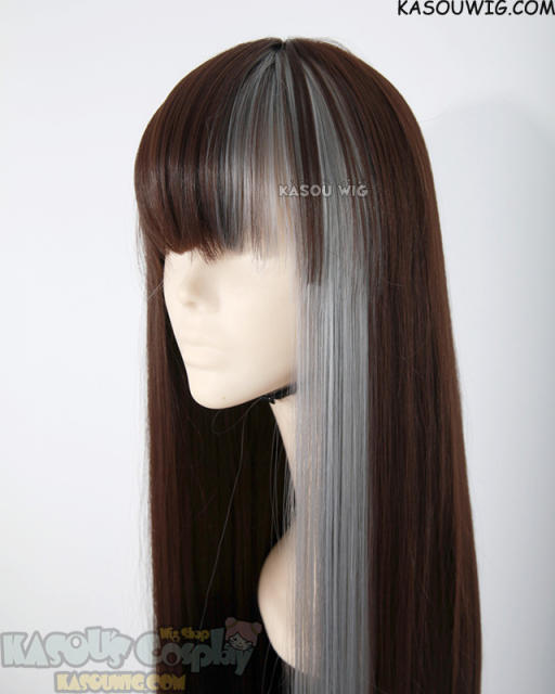 100cm / 39.5" Ever After High Cerise Hood long straight dark brown with silver highlight wig