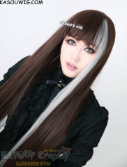100cm / 39.5" Ever After High Cerise Hood long straight dark brown with silver highlight wig