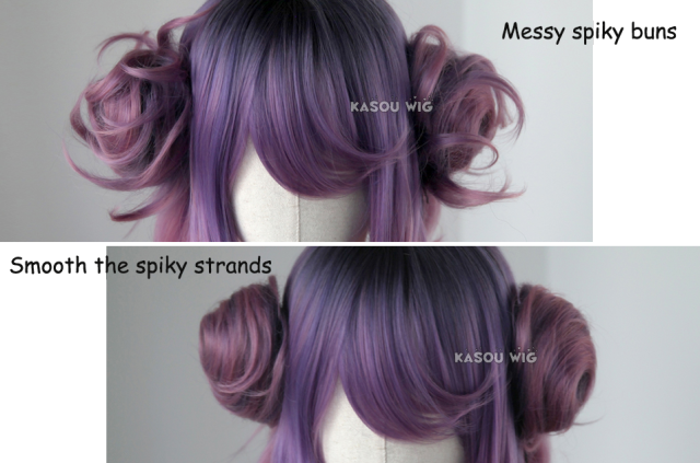Round spiky buns with clip ombre colors. medium size