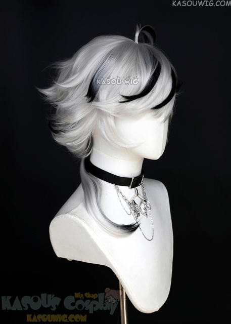 NU: Carnival Blade silver white flippy short wig with black highlights