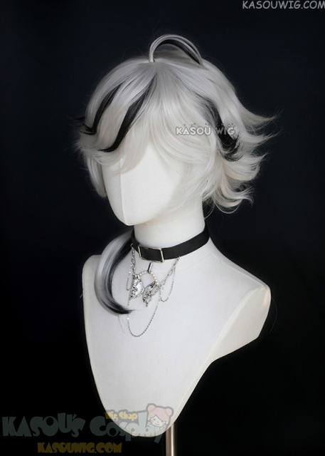 NU: Carnival Blade silver white flippy short wig with black highlights