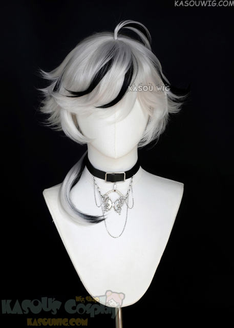 NU: Carnival Blade silver white flippy short wig with black highlights