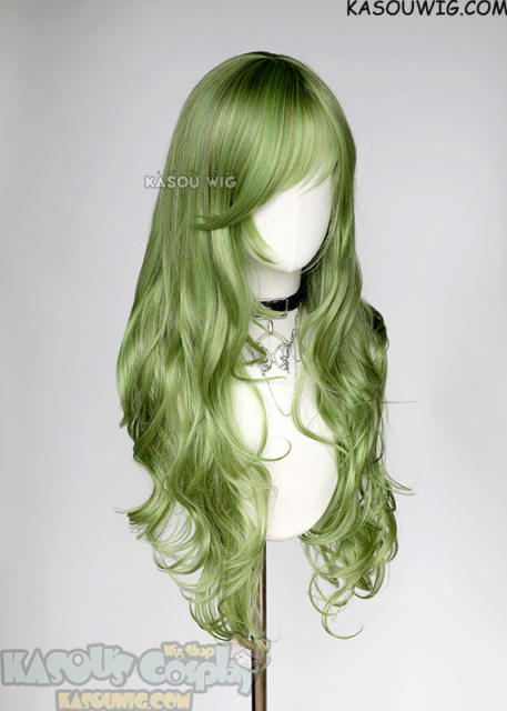 L-3 / KA061 Moss Green long layers loose waves wig
