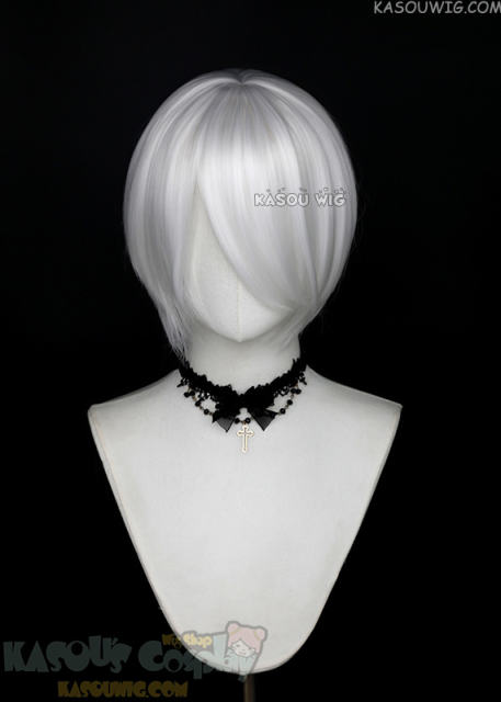 S-2 / KA001 snow white short bob smooth cosplay wig with long bangs