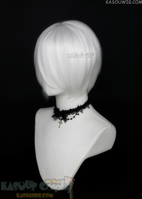 S-2 / KA001 snow white short bob smooth cosplay wig with long bangs