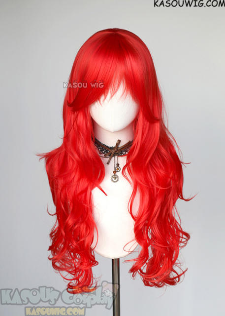 L-3 / KA039 Bright Red long layers loose waves wig