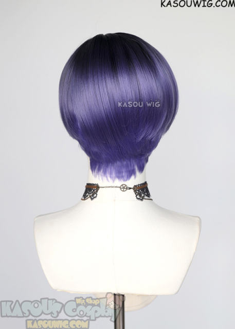 Tekken Reina Mishima short side parted black rooted purple bob wig
