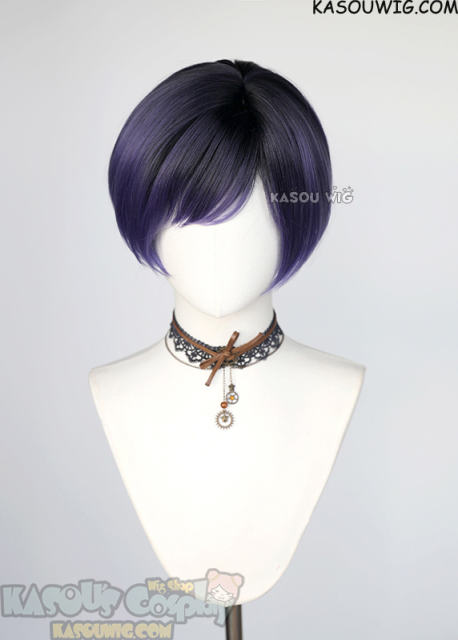 Tekken Reina Mishima short side parted black rooted purple bob wig