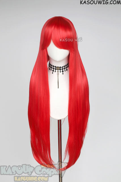 L-4 KA039 100cm/39.5" long straight versatile Bright Red wig