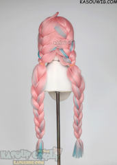[Pre-Crimped] Genshin Impact Varesa 90cm long braid pigtails pink wig with teal streaks