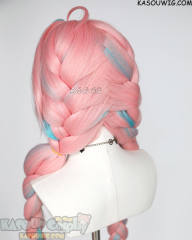 [Pre-Crimped] Genshin Impact Varesa 90cm long braid pigtails pink wig with teal streaks