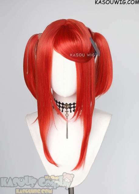 M-2/ KA040┇50CM / 19.7" Vermillion Red pigtail base wig with long bangs