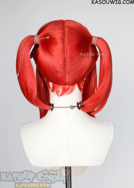 M-2/ KA040┇50CM / 19.7" Vermillion Red pigtail base wig with long bangs