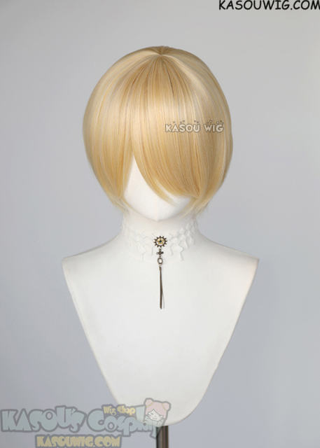 S-2 / KA008 yellow blonde short bob smooth cosplay wig with long bangs