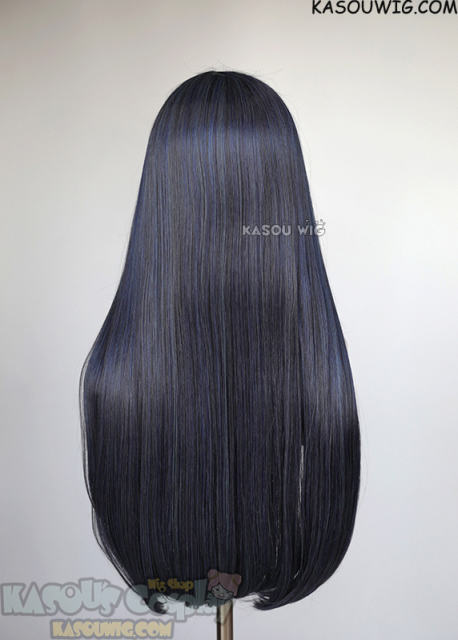 Hinata 80cm long straight wig with light blue highlights