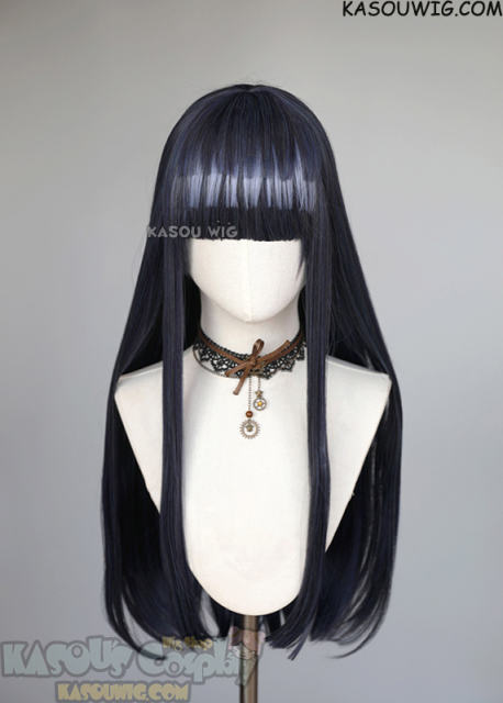 Hinata 80cm long straight wig with light blue highlights