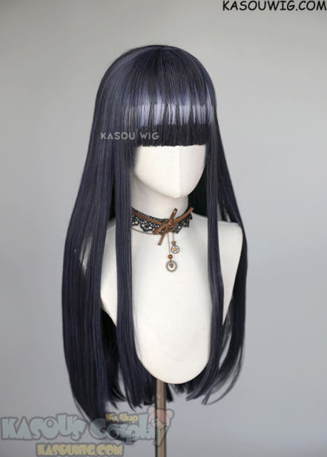 Hinata 80cm long straight wig with light blue highlights