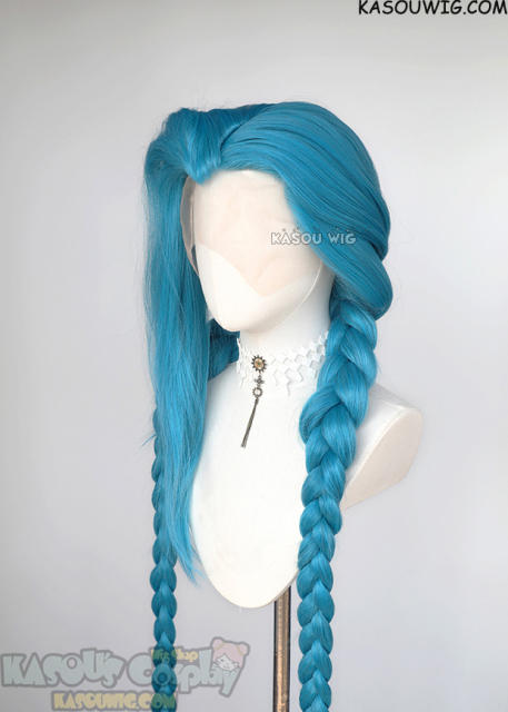 【Ships in 24 hours】Lace Front>> League of Legends Arcane Jinx 140cm long mixed gryish blue twin braids wig