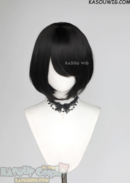 S-6 KA031A Natural Black short bob wig with long bangs