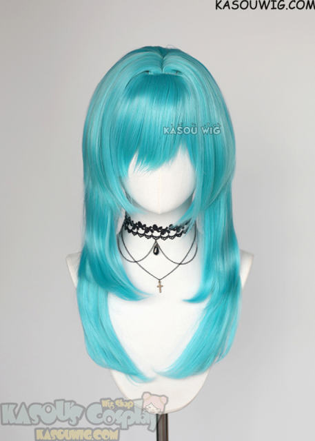 M-4 short bob Miku turquoise blue color wig with 60cm long layered side bangs