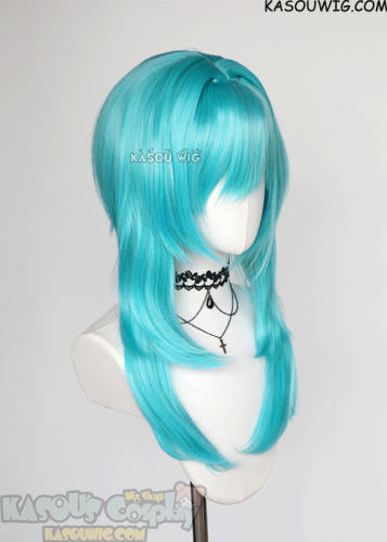 M-4 short bob Miku turquoise blue color wig with 60cm long layered side bangs