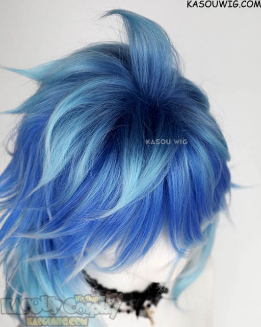 【2 Colors】Twisted-Wonderland Idia Shroud 110cm/43.3'' blue ombre layered wig