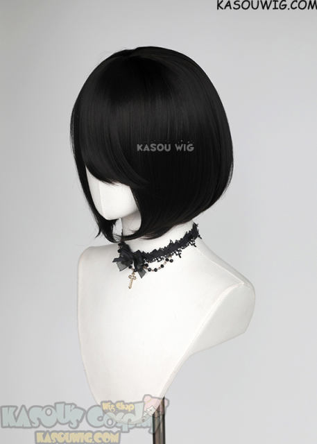 S-6 KA031A Natural Black short bob wig with long bangs
