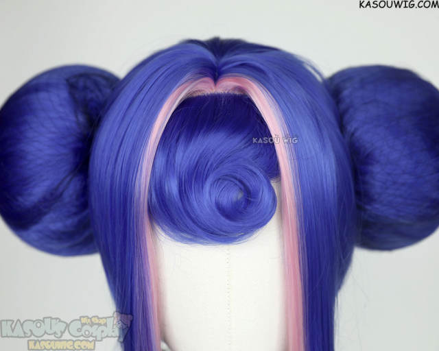 Knights of Guinevere Guinevere pre-styled persian blue buns wig with pink streaks