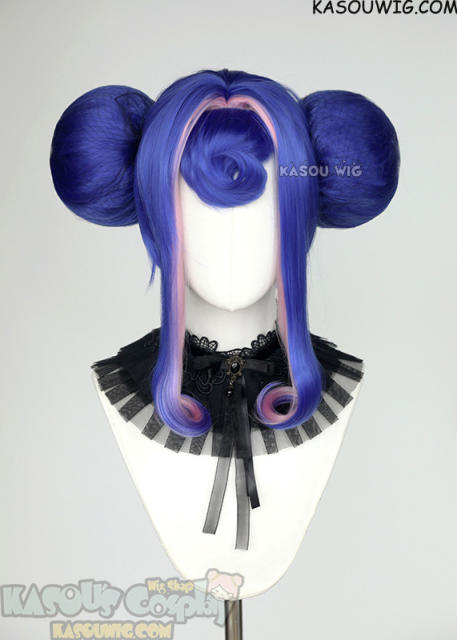 Knights of Guinevere Guinevere pre-styled persian blue buns wig with pink streaks