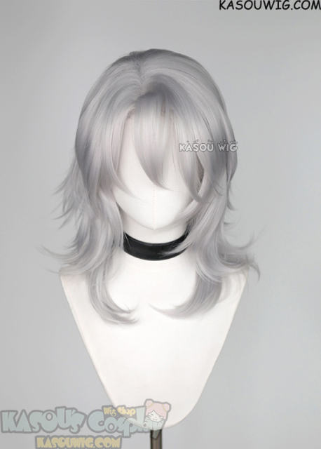 Genshin Impact Rerir shoulder-length messy silver gray wig