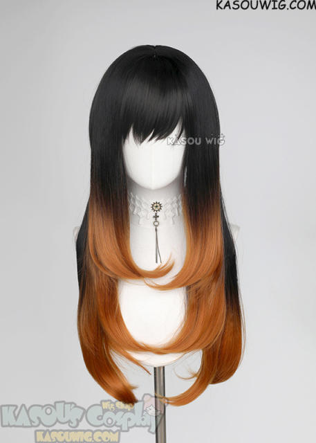 Gachiakuta Amo 71cm long black orange wig