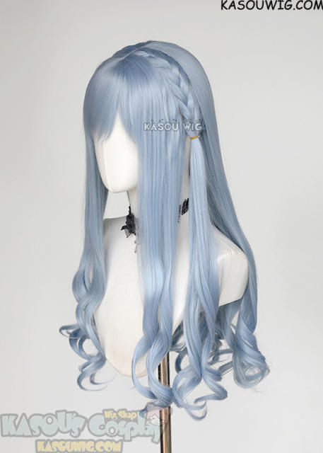 Sakiko Togawa 72cm long ice blue curly wig with pre-tied braids