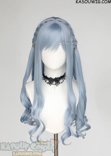 Sakiko Togawa 72cm long ice blue curly wig with pre-tied braids
