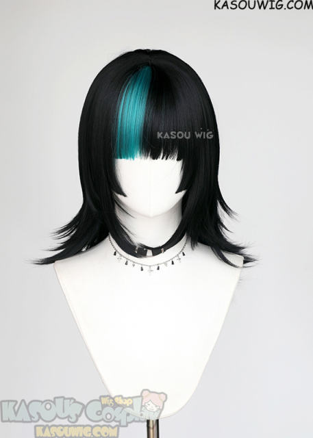 JJK Kirara Hoshi shoulder-length black wig with cyan streak