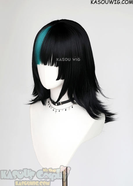 JJK Kirara Hoshi shoulder-length black wig with cyan streak