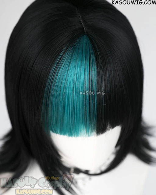 JJK Kirara Hoshi shoulder-length black wig with cyan streak