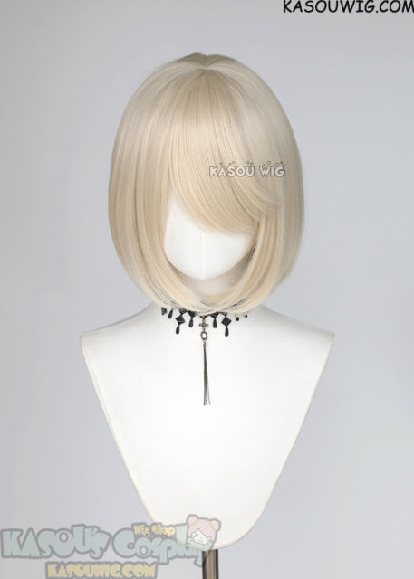 S-6 SP17 Light Cream Blonde short bob wig with long bangs