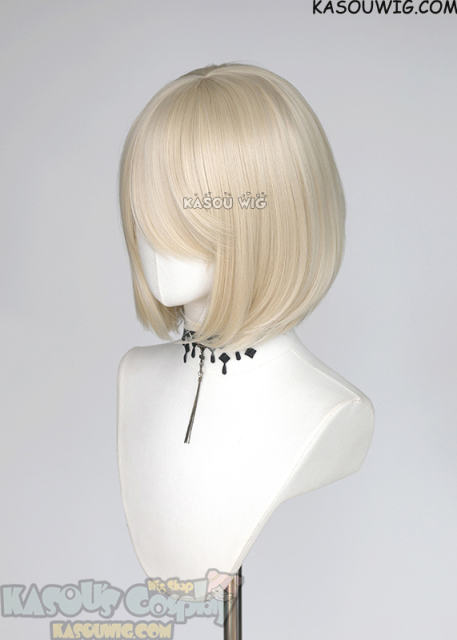 S-6 SP17 Light Cream Blonde short bob wig with long bangs
