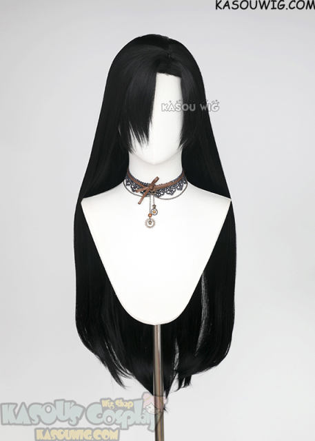 Yomi no Tsugai Asa 90cm long straight side-parted black wig