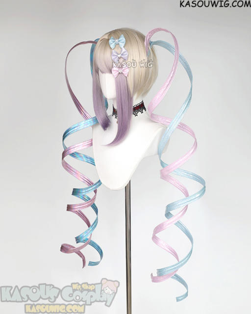Needy Girl Overdose KAngel blonde purple ombre wig  with clip-on PU pigtails