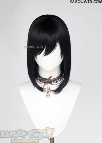 M-LITE-1 KA032 Jet Black shoulder length bob wig with short bangs