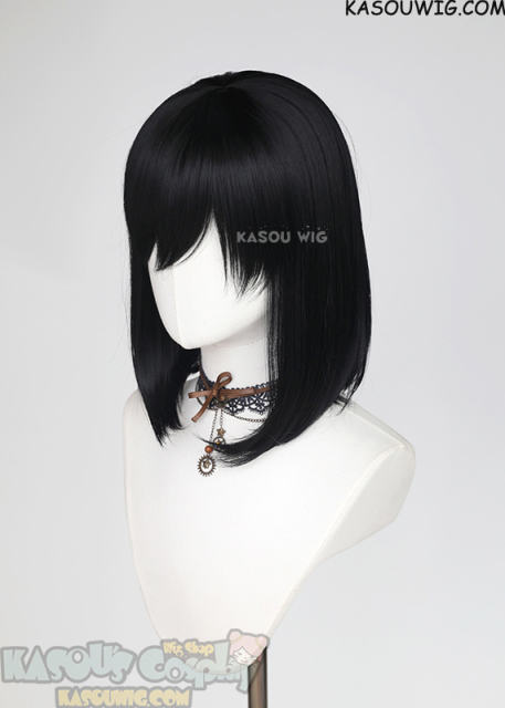 M-LITE-1 KA032 Jet Black shoulder length bob wig with short bangs