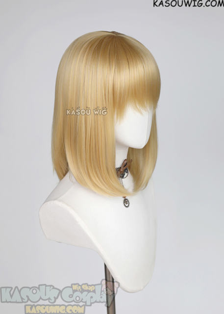M-LITE-1 KA011 Honey Butter Blonde shoulder length bob wig with short bangs