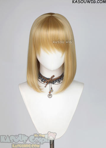 M-LITE-1 KA011 Honey Butter Blonde shoulder length bob wig with short bangs