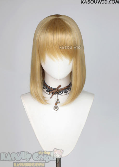 M-LITE-1 KA011 Honey Butter Blonde shoulder length bob wig with short bangs