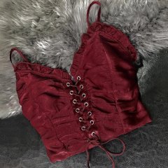 OMONSIM Wholesale Plus Size Camisole Lace Up Pleated Backless Shoulder Sexy Party Camis Women Top