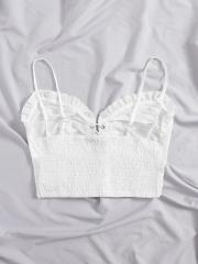 OMONSIM Wholesale Plus Size Camisole Lace Up Pleated Backless Shoulder Sexy Party Camis Women Top