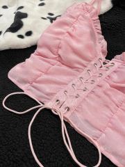OMONSIM Wholesale Plus Size Camisole Lace Up Pleated Backless Shoulder Sexy Party Camis Women Top