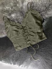 OMONSIM Wholesale Plus Size Camisole Lace Up Pleated Backless Shoulder Sexy Party Camis Women Top