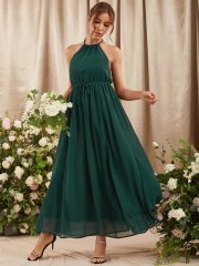 OMONSIM Wholesale Ruffle Lace Tied Belt Green Off Shoulder Arrangement Sleeveless Dresses